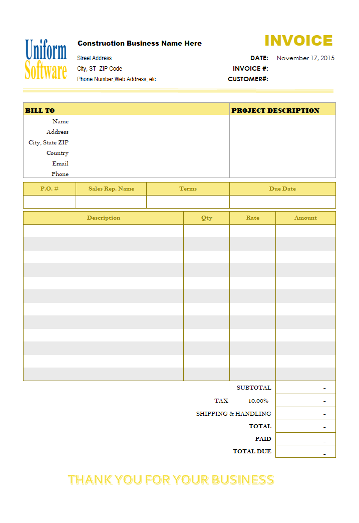 Thumbnail for Construction Invoice Template