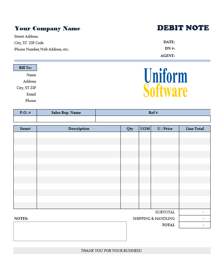 Debit Note Template - Free Invoice Templates for Excel / PDF