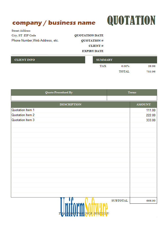 Quote Templates Free Easy Download Invoice Simple