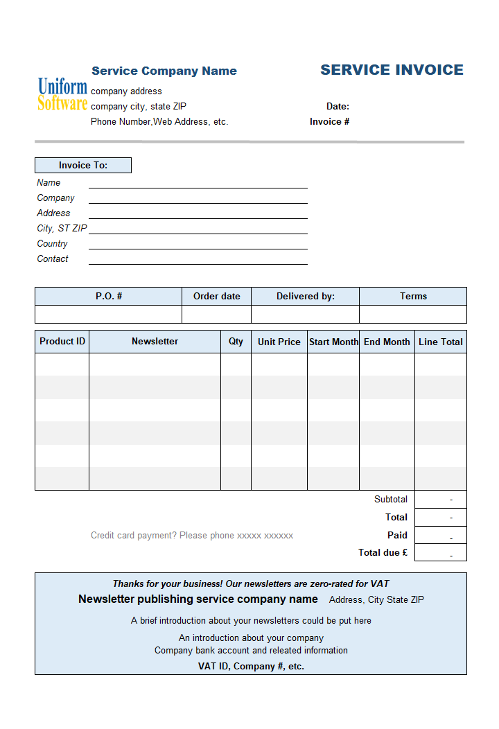 rental invoicing template